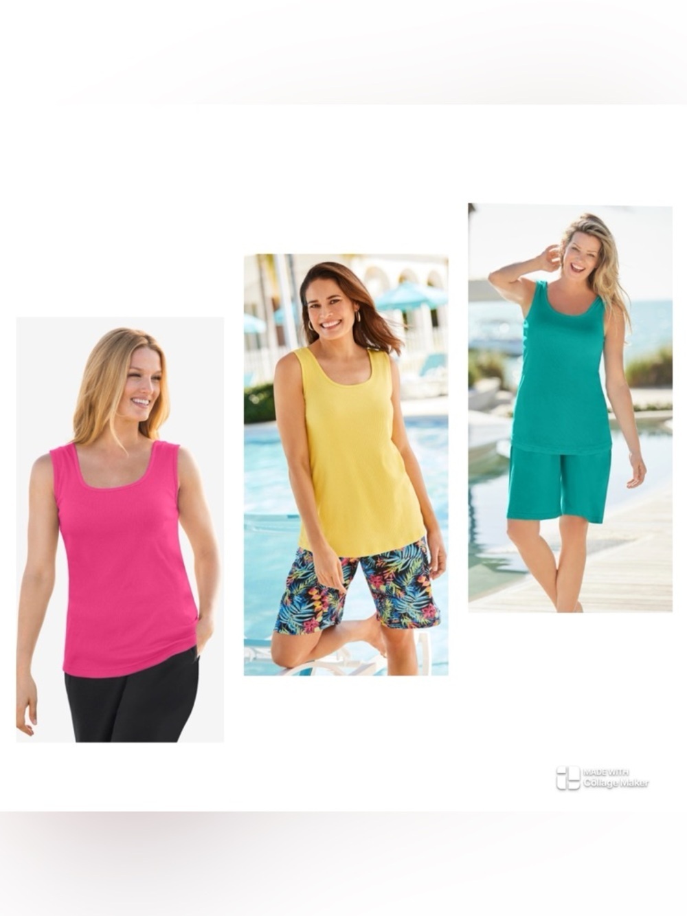 NWOT Bundle of 3 Ribbed Knit Tanks, Size 1X (22/24), Pink/Yellow/Green